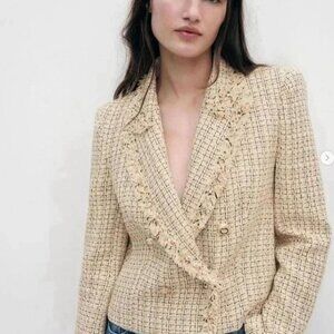 Zara Yellow Tweed Jacket Size L